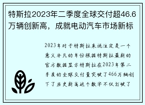 特斯拉2023年二季度全球交付超46.6万辆创新高，成就电动汽车市场新标杆