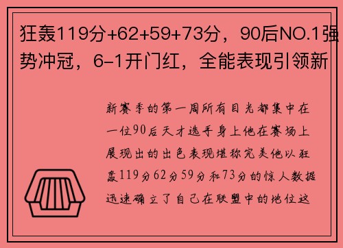 狂轰119分+62+59+73分，90后NO.1强势冲冠，6-1开门红，全能表现引领新赛季